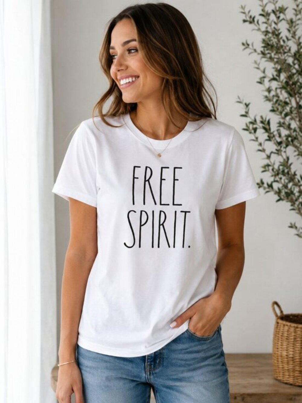 Rae Dunn FREE SPIRIT Graphic Tee White Short Sleeve Top NWT